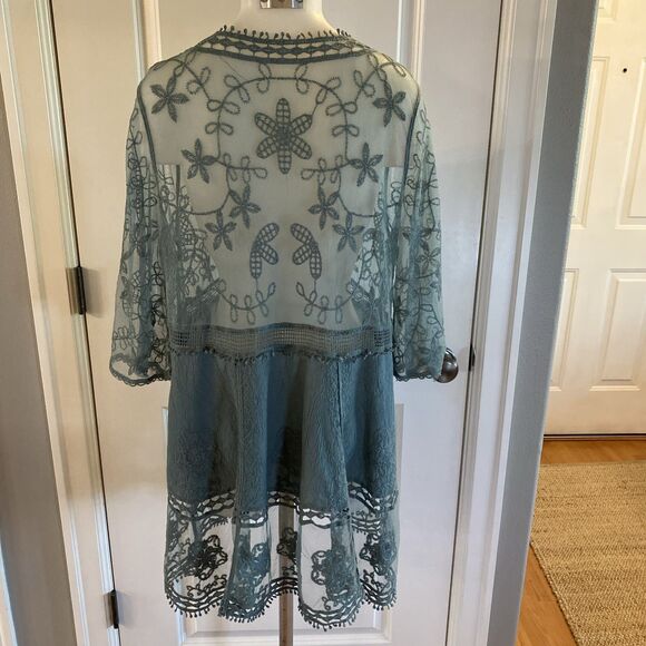 Womens Green Lace Swimsuit Coverup Embroidered V-Neck Eomenie One Size Dress Top - Picture 8 of 12